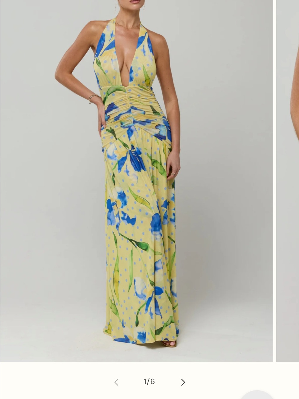 RESA Yellow Maxi Dress with Blue Floral Print